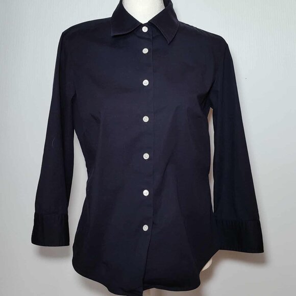 J Crew Basic Navy Blue 3/4 Sleeve Button Up Shirt Size M - Picture 1 of 12